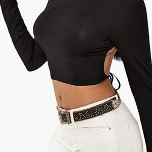 Womens backless longsleeve crop top with tie back round